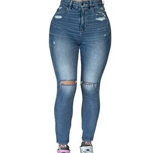 AMERICAN EAGLE SKINNY RIPPED DISTRESS JEANS